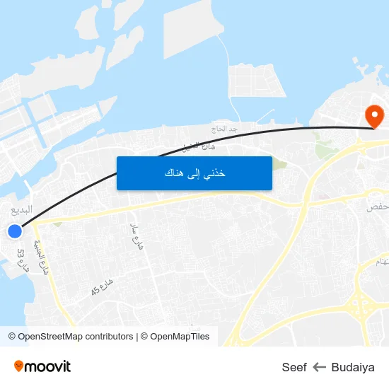 Budaiya to Seef map