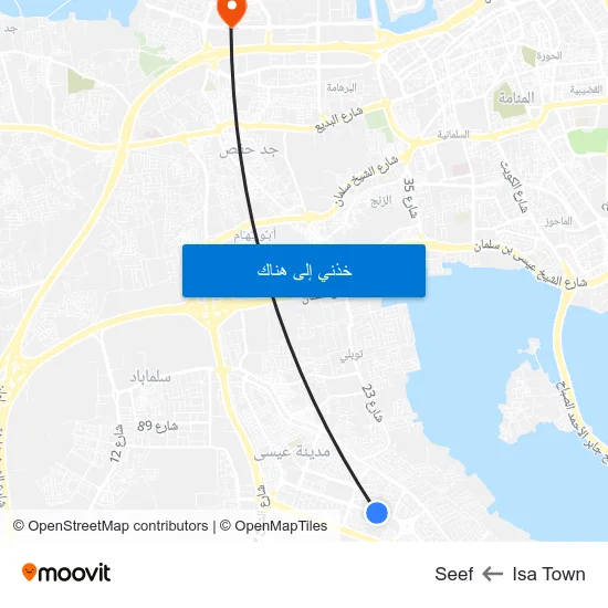 Isa Town to Seef map
