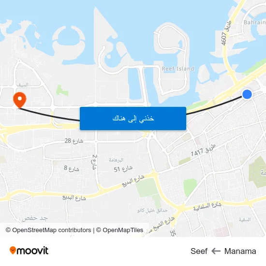 Manama to Seef map
