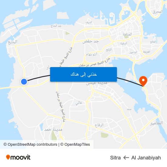 Al Janabiyah to Sitra map