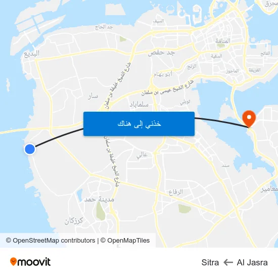 Al Jasra to Sitra map