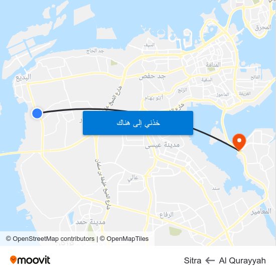 Al Qurayyah to Sitra map