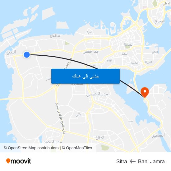 Bani Jamra to Sitra map