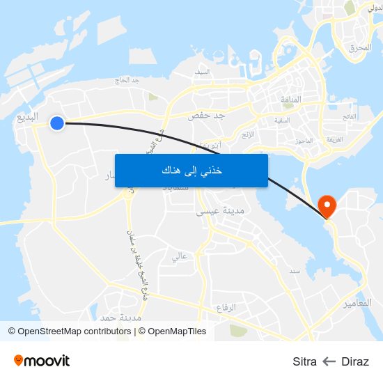 Diraz to Sitra map