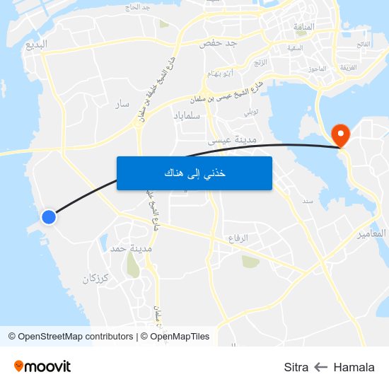 Hamala to Sitra map