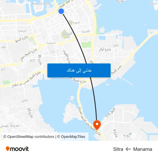 Manama to Sitra map