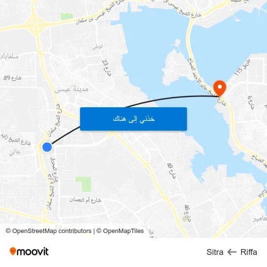 Riffa to Sitra map