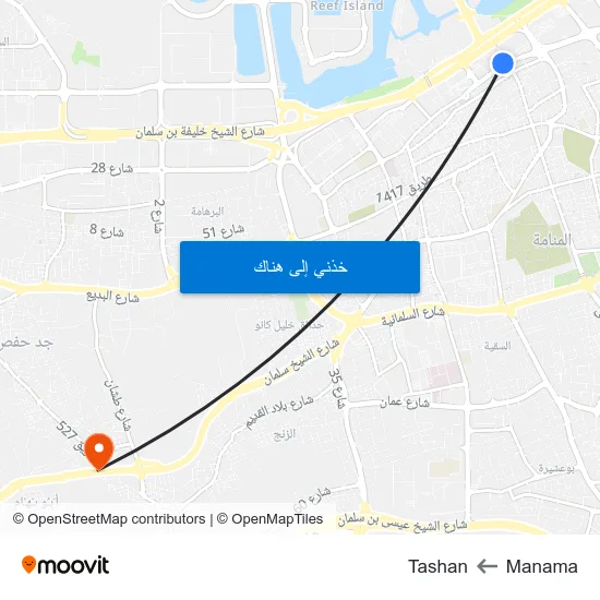 Manama to Tashan map