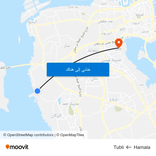 Hamala to Tubli map