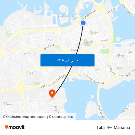 Manama to Tubli map