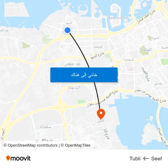 Seef to Tubli map