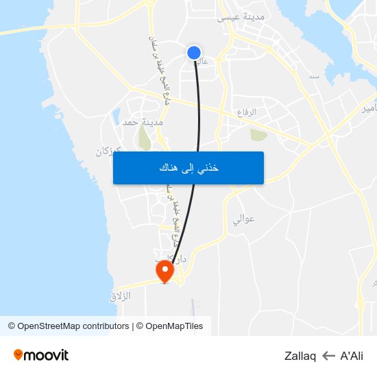 A'Ali to Zallaq map
