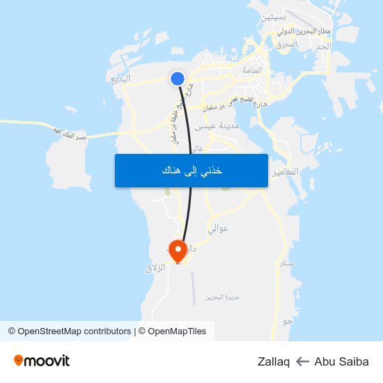 Abu Saiba to Zallaq map