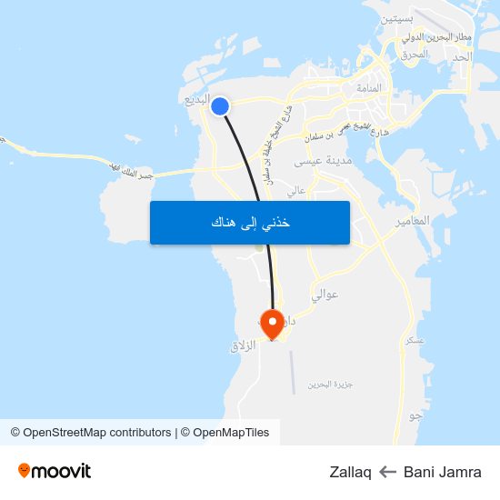 Bani Jamra to Zallaq map