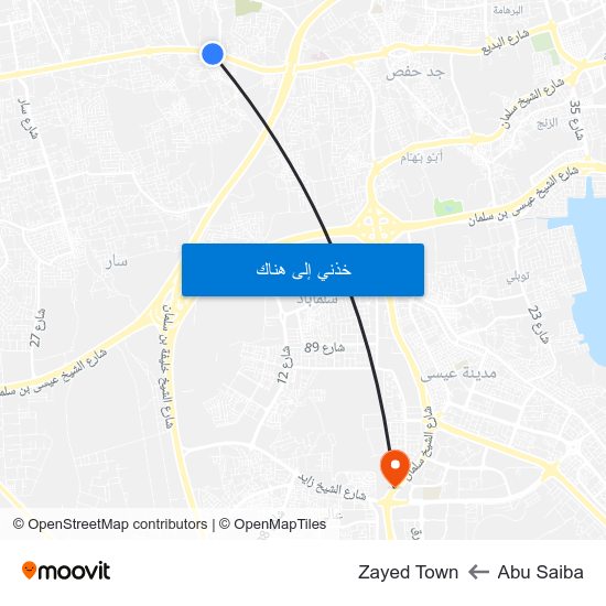 Abu Saiba to Zayed Town map