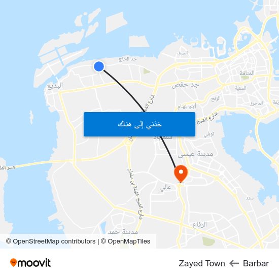 Barbar to Zayed Town map