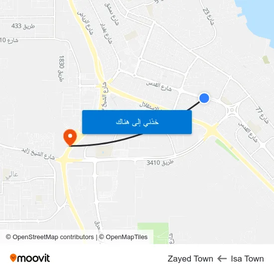 Isa Town to Zayed Town map