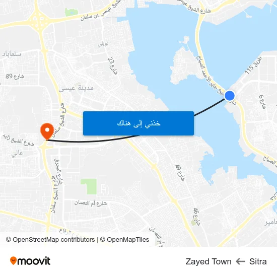 Sitra to Zayed Town map