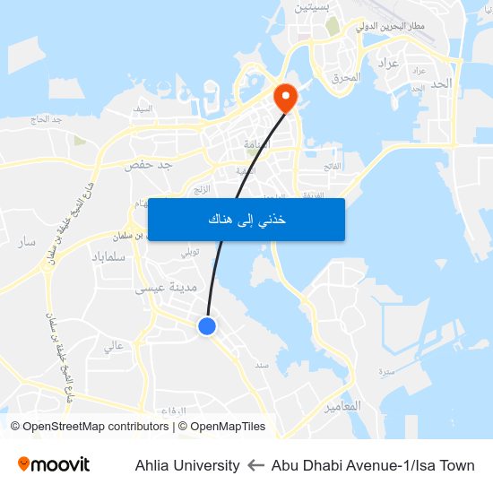 Abu Dhabi Avenue-1/Isa Town to Ahlia University map