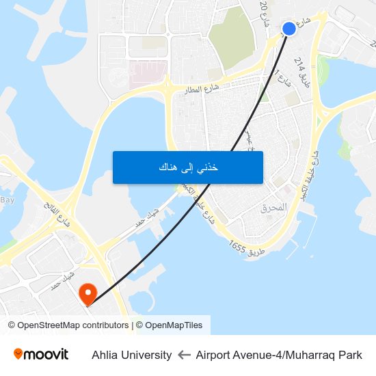 Airport Avenue-4/Muharraq Park to Ahlia University map