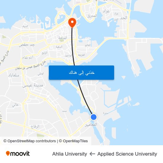 Applied Science University to Ahlia University map