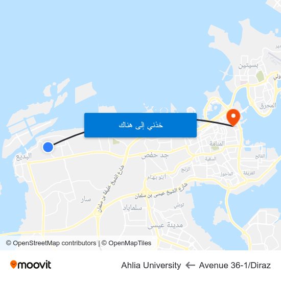 Avenue 36-1/Diraz to Ahlia University map