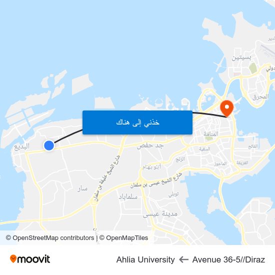 Avenue 36-5//Diraz to Ahlia University map