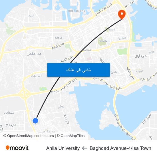 Baghdad Avenue-4/Isa Town to Ahlia University map
