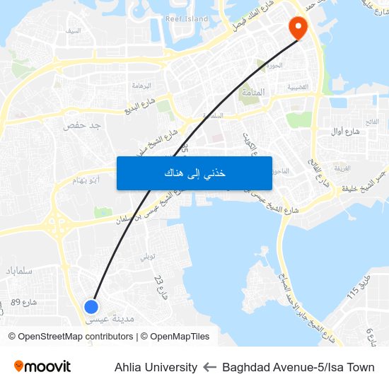 Baghdad Avenue-5/Isa Town to Ahlia University map