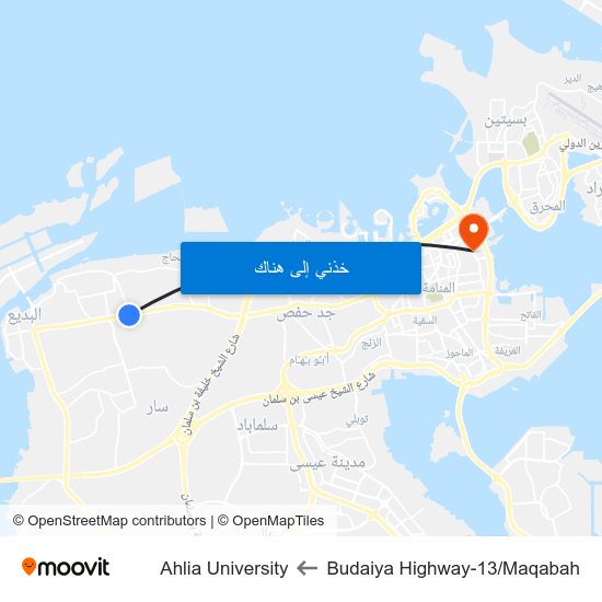 Budaiya Highway-13/Maqabah to Ahlia University map