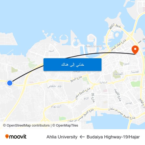 Budaiya Highway-19/Hajar to Ahlia University map