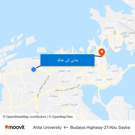 Budaiya Highway-27/Abu Sayba to Ahlia University map