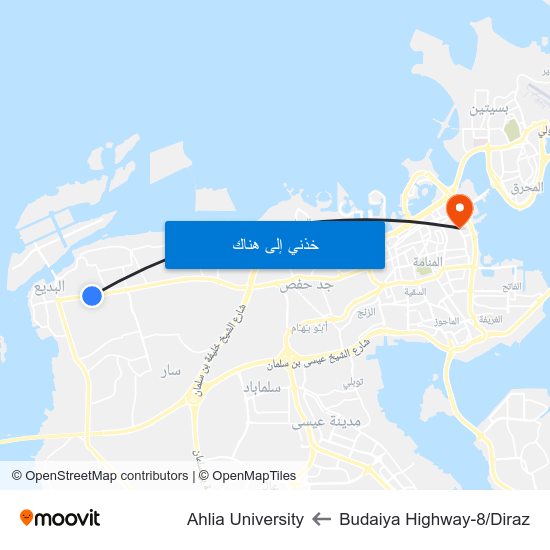 Budaiya Highway-8/Diraz to Ahlia University map