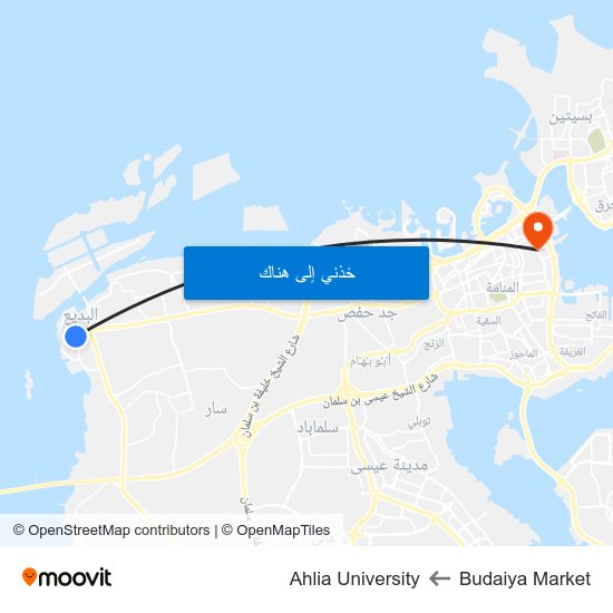 Budaiya Market to Ahlia University map