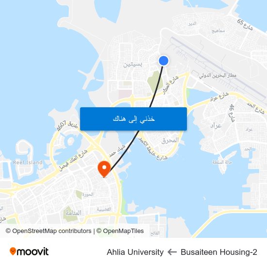Busaiteen Housing-2 to Ahlia University map
