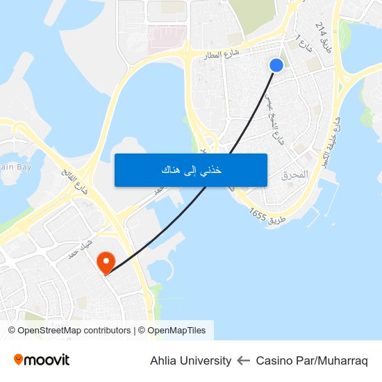 Casino Par/Muharraq to Ahlia University map