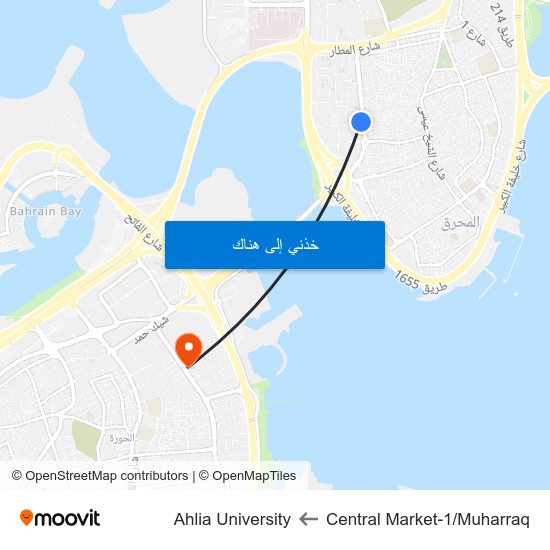 Central Market-1/Muharraq to Ahlia University map