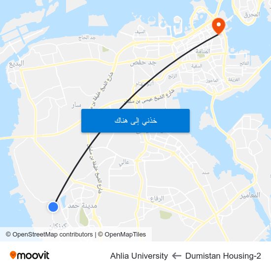 Dumistan Housing-2 to Ahlia University map