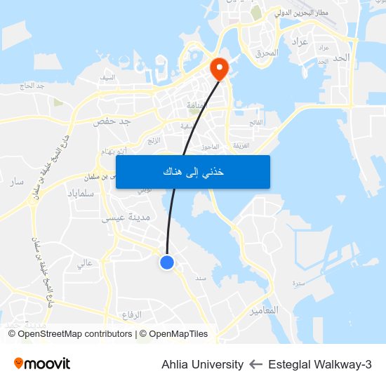 Esteglal Walkway-3 to Ahlia University map