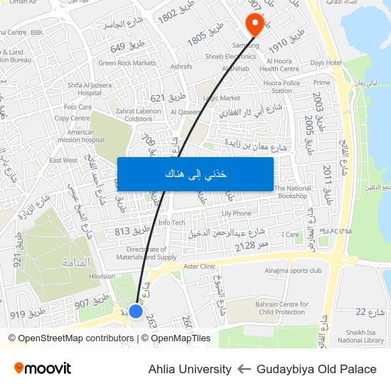 Gudaybiya Old Palace to Ahlia University map