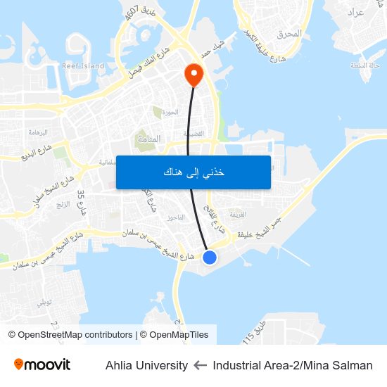 Industrial Area-2/Mina Salman to Ahlia University map