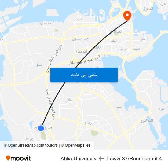 Lawzi-37/Roundabout 4 to Ahlia University map