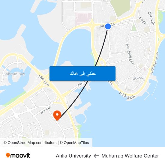 Muharraq Welfare Center to Ahlia University map