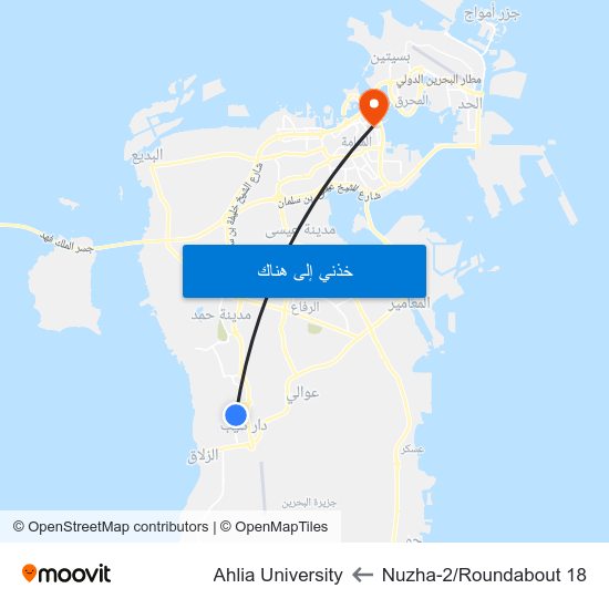 Nuzha-2/Roundabout 18 to Ahlia University map