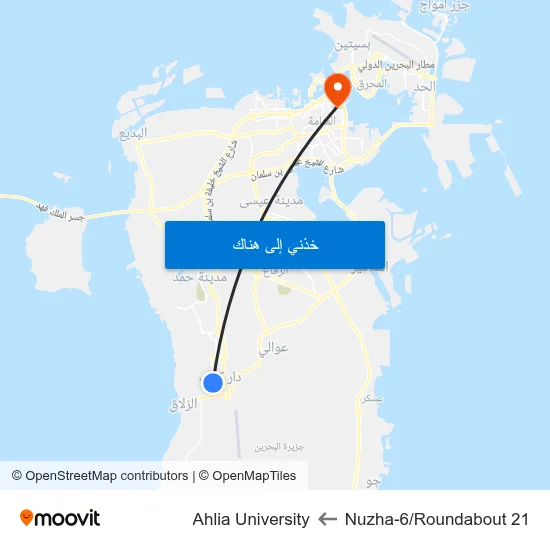Nuzha-6/Roundabout 21 to Ahlia University map