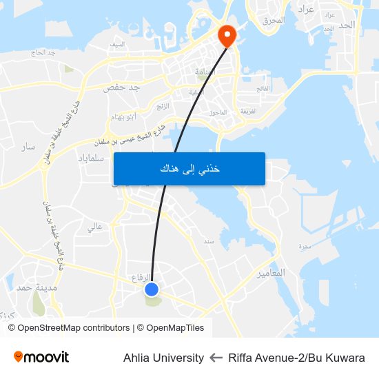 Riffa Avenue-2/Bu Kuwara to Ahlia University map