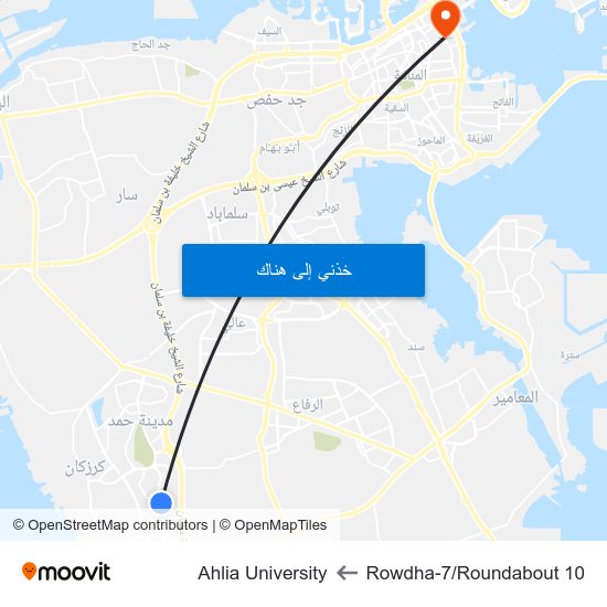 Rowdha-7/Roundabout 10 to Ahlia University map