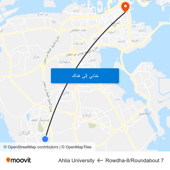 Rowdha-8/Roundabout 7 to Ahlia University map