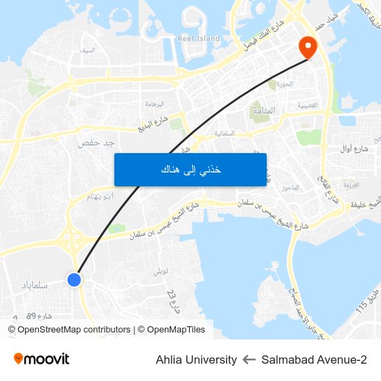 Salmabad Avenue-2 to Ahlia University map