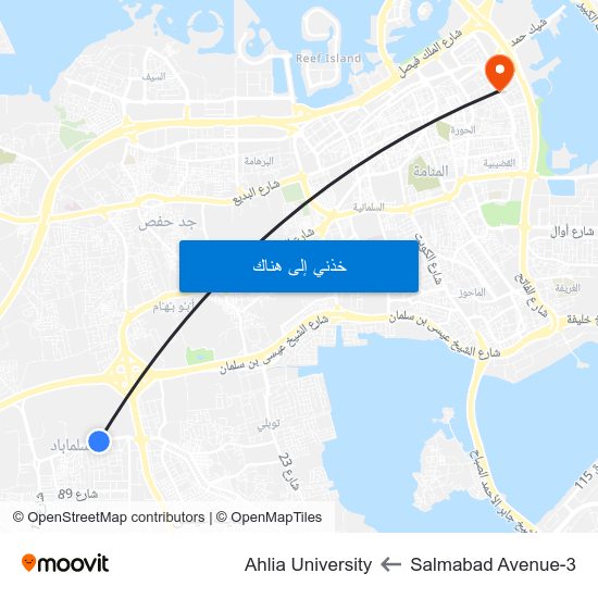 Salmabad Avenue-3 to Ahlia University map